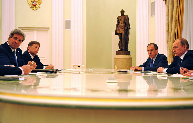 Secretary of State John Kerry meets with Russian President Vladimir Putin in 2013. US State Department photo.